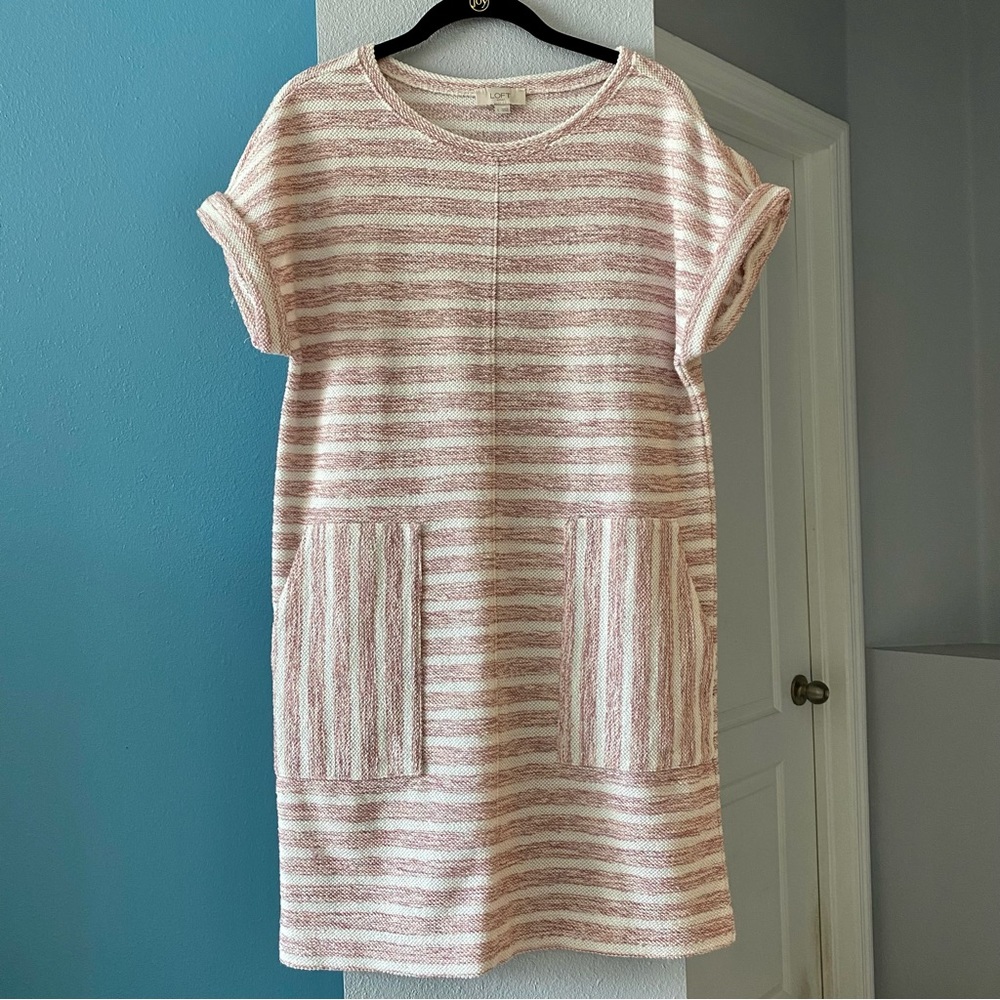 Ann Taylor Loft Pink & White Striped Boxy Short Sleeve Dress size small